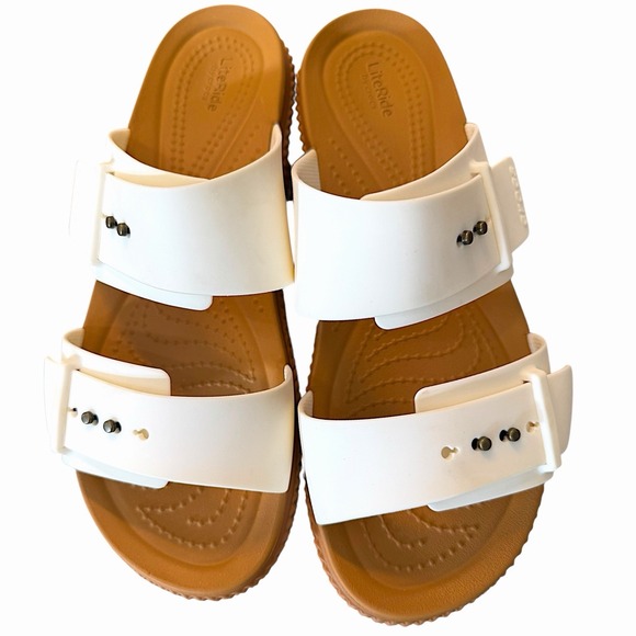 Crocs Brooklyn Woven Buckle Platform Sandal Chalk Wedge Slide LiteRide Women's 8 - Picture 11 of 15